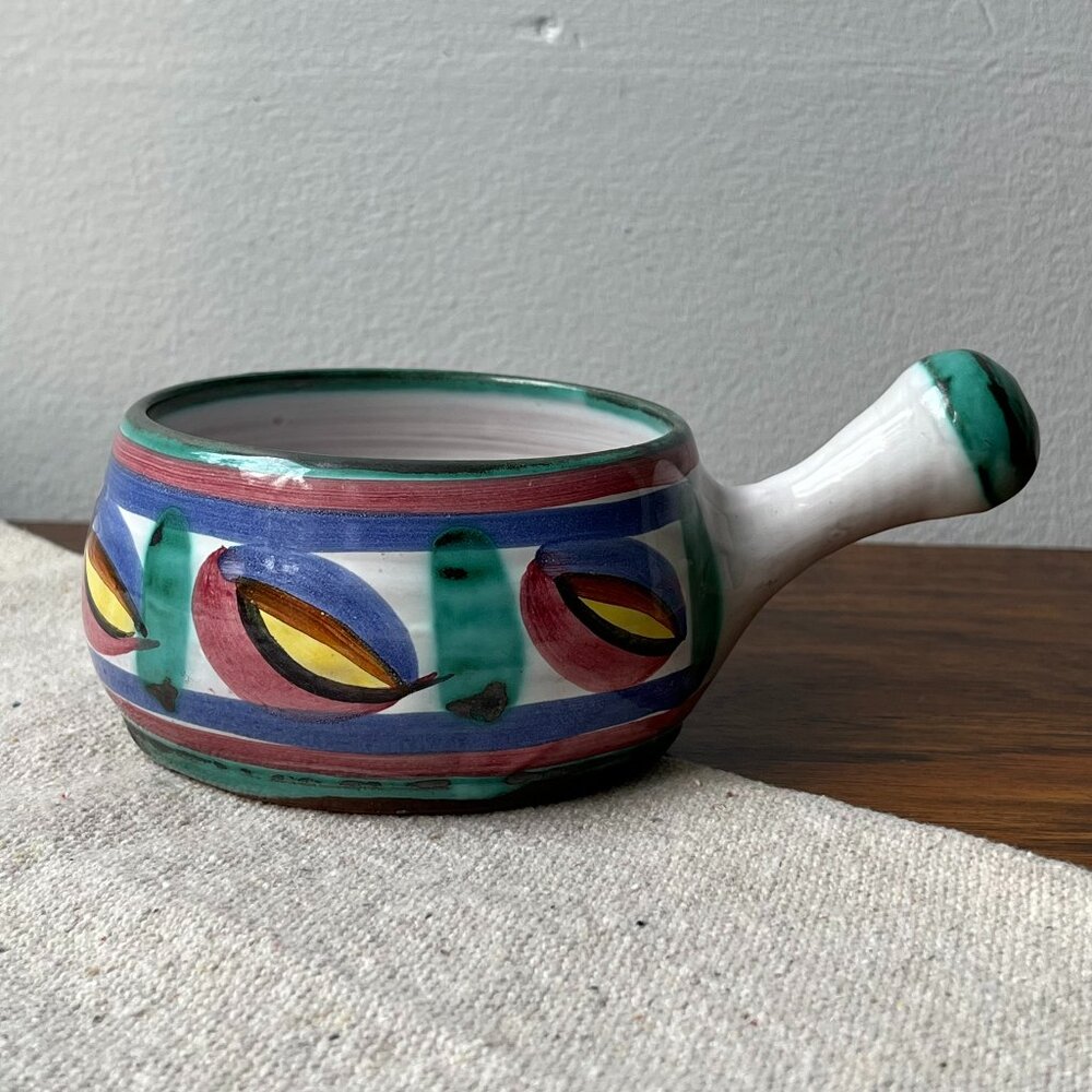 Tintagel Pottery Cornwall Dragon Eye Hand-Thrown Studio Pottery Handled Bowl